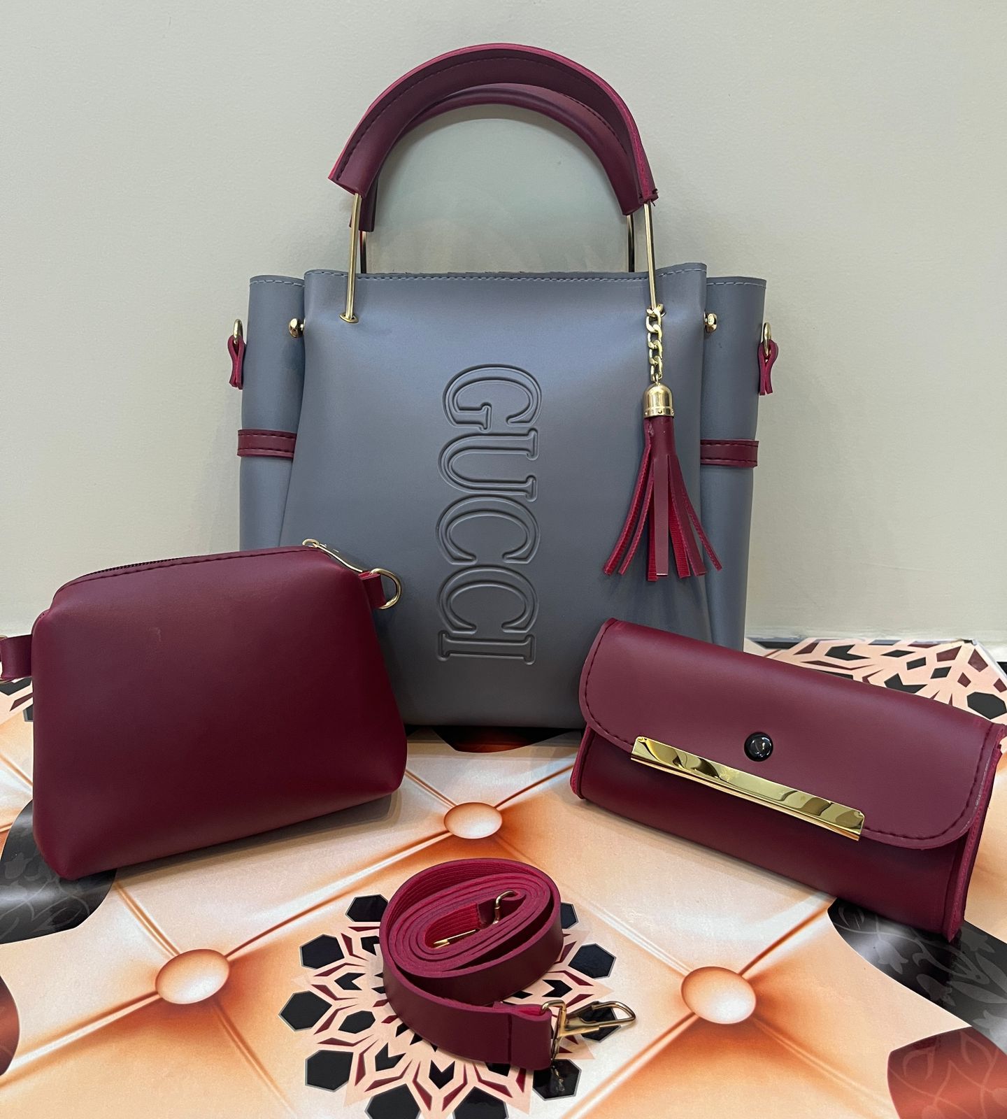 Gucci 3 PC's Set With Cloud Bag And Clutch Wallet