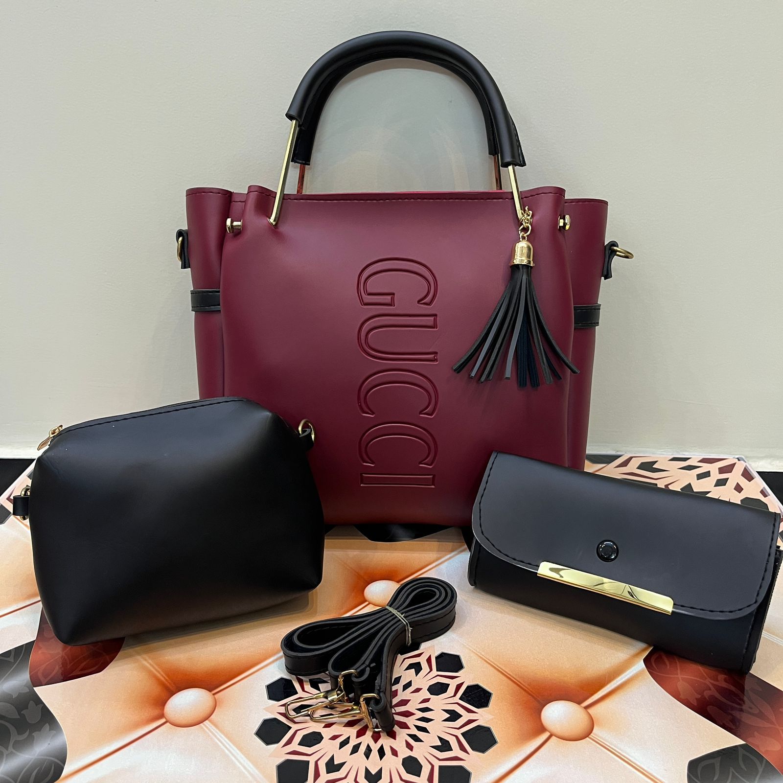 Gucci 3 PC's Set With Cloud Bag And Clutch Wallet