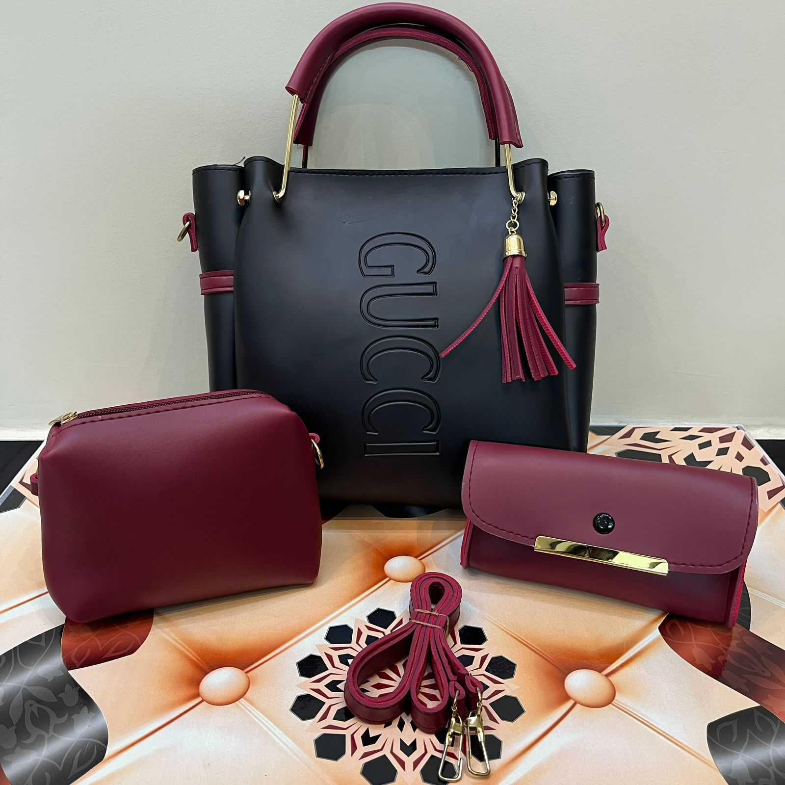 Gucci 3 PC's Set With Cloud Bag And Clutch Wallet