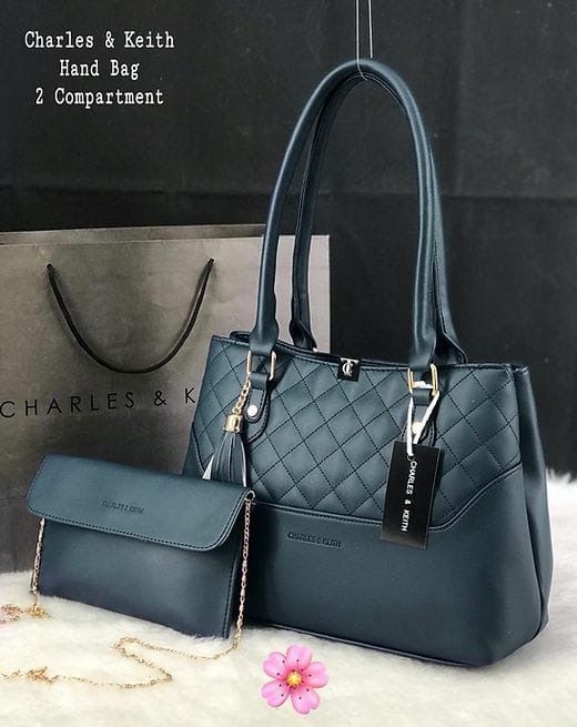 Charles & Keith Teal Handbag with 2 Compartments