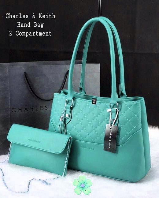 Charles & Keith Teal Handbag with 2 Compartments